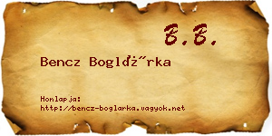 Bencz Boglárka névjegykártya